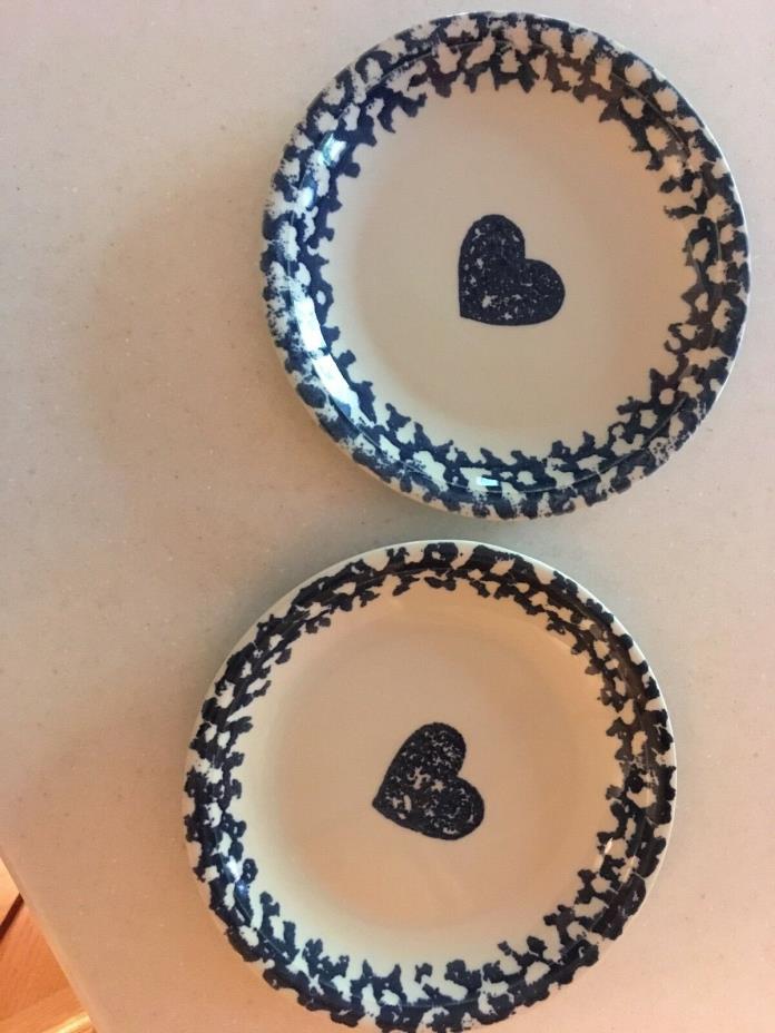 Spongeware trimmed plates with Hearts 7.5