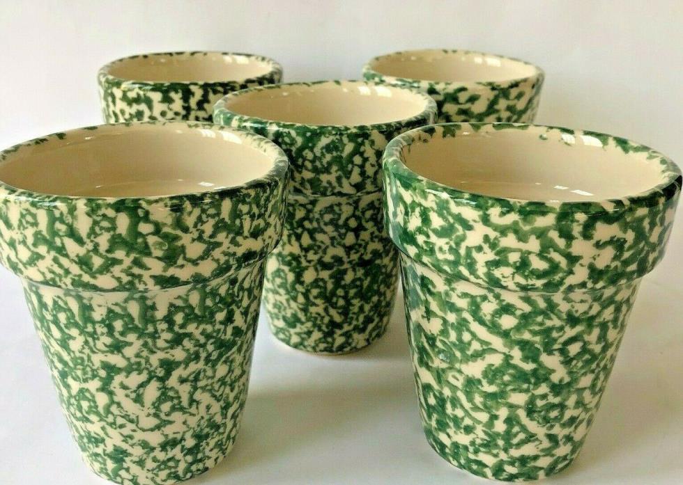 5 Gerald E Henn Workshops Pottery Green Spongeware Pot Planters Roseville USA