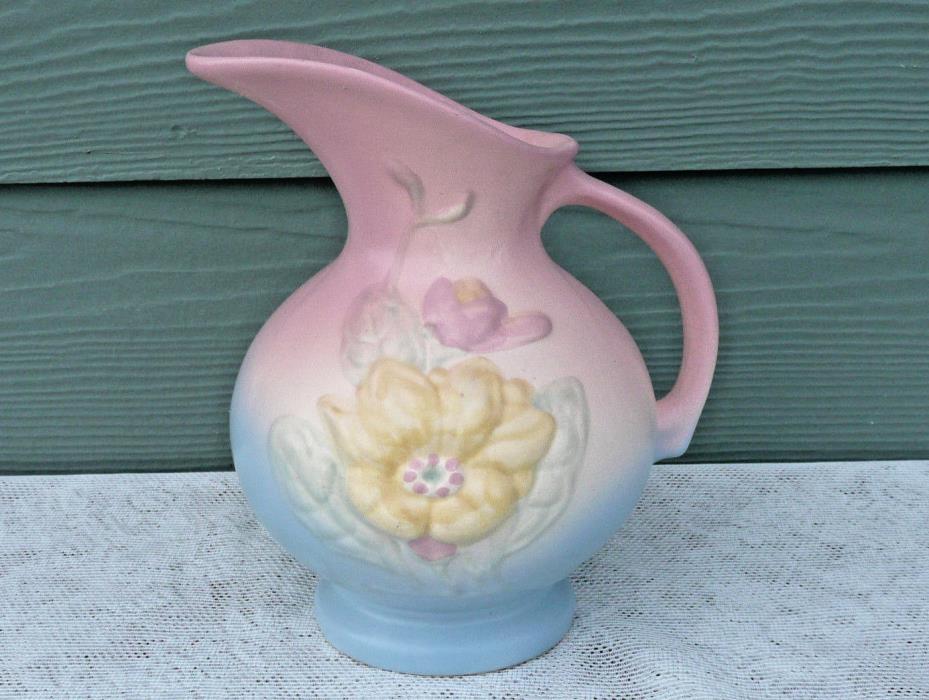 Vintage 1940's Hull Art Pottery Magnolia Matte Ewer Handled Pitcher Vase  7 1/2