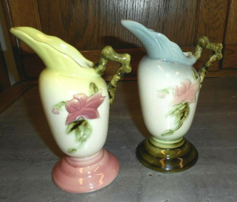 Pair of Vintage Hull Art Pottery Woodland Pitchers Ewers W3 - 5-1/2  Excellent!
