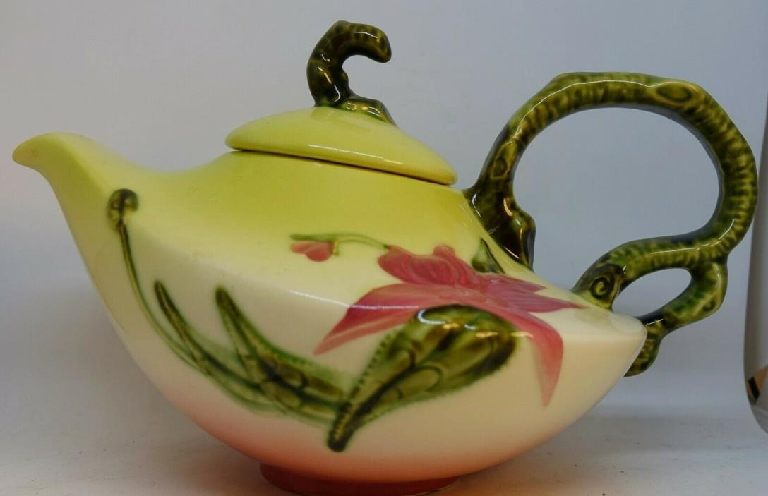 Vintage Hull Art Pottery Lily Teapot Pink Green W26 Flower Twig Rare