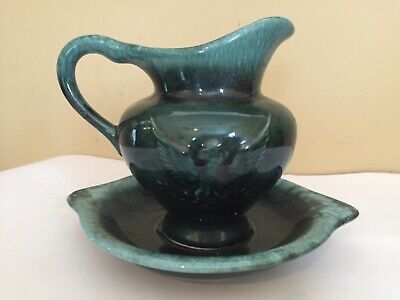 Vintage HULL POTTERY Green Small Pitcher & Bowl Made In USA #F91 & #F92