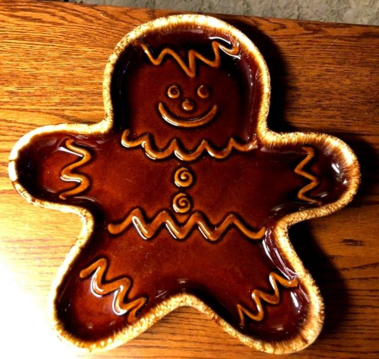 Hull Pottery GINGERBREAD MAN Mirror Brown Plate Cookie MOLD EX Condition