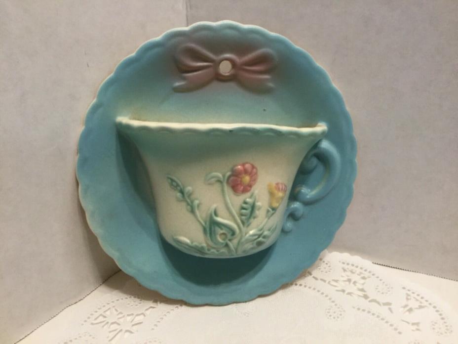 Vintage Hull Pottery Cup & Saucer Bow Knot Wall Pocket