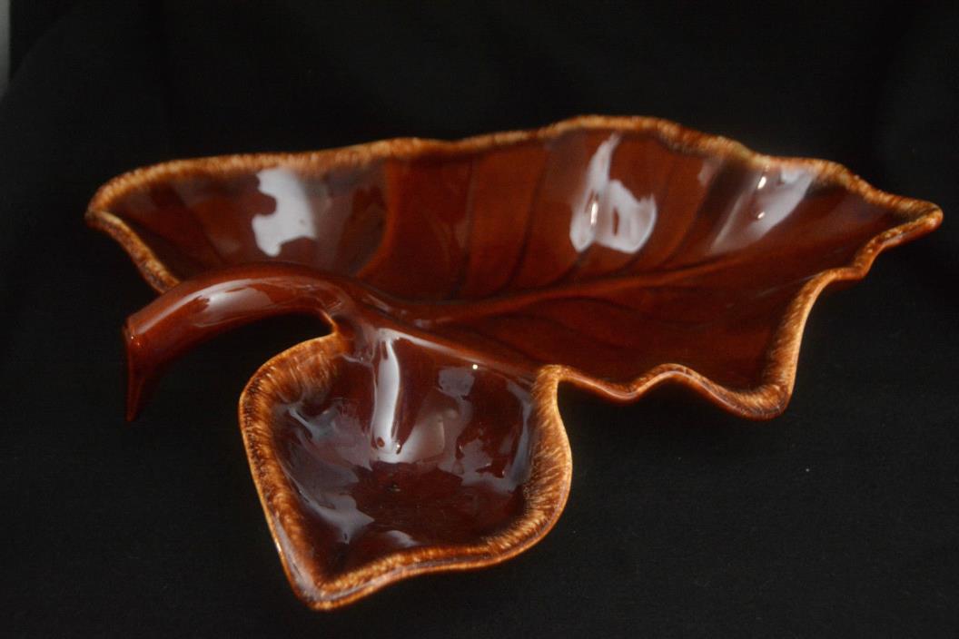Vintage Oven Proof HULL Brown Leaf Design Candy Bowl/Dish Made in USA