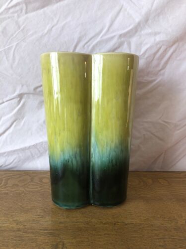Vintage 1950s Hull Pottery #110 Yellow & Green Trefoil Vase