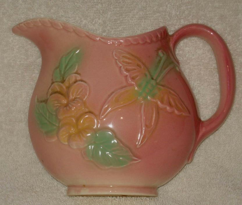 Vintage Wall Pocket Pitcher Hull? McCoy? Butterfly Flowers Pink Art Pottery