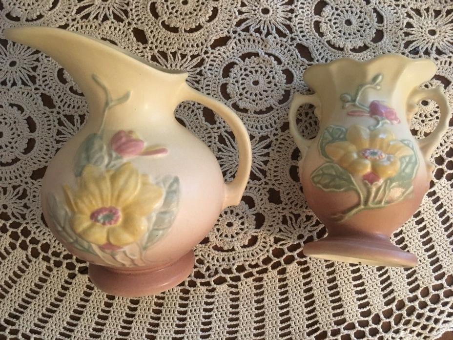 Vintage Hull Art USA Pottery Vases 1940’s Flowered Two