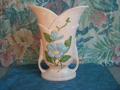 Hull Art Pottery Blue Magnolia Flowers Pink Vase Glossy USA H-13-10 1/2 11