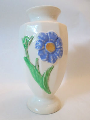 FLOWER VASE! Vintage HULL ART pottery: gloss CLASSIC pattern: BLUE flower EXC