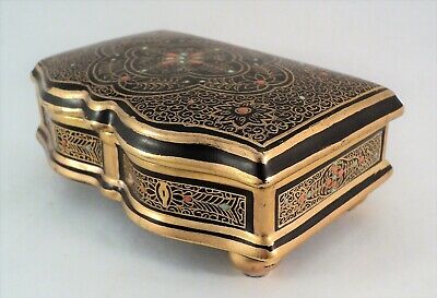 Vtg LENWILE ARDALT Ornate Trinket Jewelry BOX #7608 Gold + Enamel Design -Estate