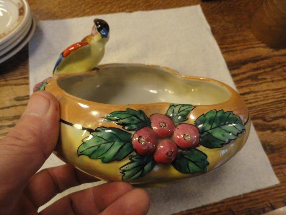 LARGE Old Lusterware Bird (Parrot/Parakeet ?)  Floral Bowl/Dish - Unusual Shape