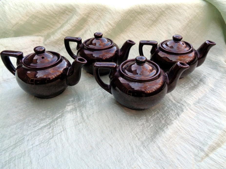 VTG MID-CENTURY - BROWN GLAZED LUSTERWARE JAPAN - SET OF 4 INDIVIDUAL TEAPOTS