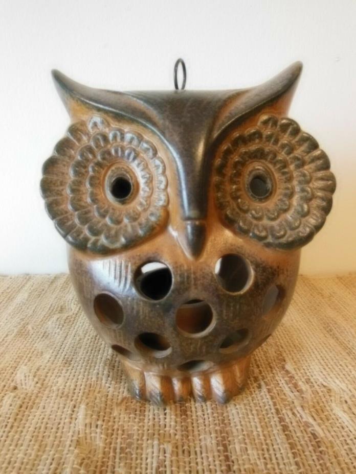Otagiri Ardco Owl Votive Candle Holder Pottery Japan Cut Outs Mid Century Modern