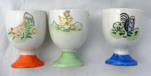 Vintage EGG CUPS Chickens Chicks Collector Playful Made in Japan Set of Three
