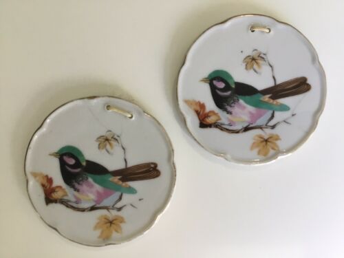 Vintage Mid Century Mini Bird Decorative Porcelain Plate Lot 2 Plates MIJ Japan