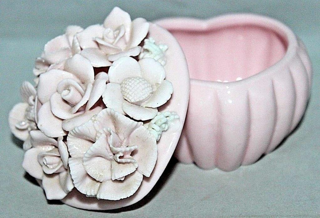 VINTAGE Ardalt Lenwile Verithin JAPAN Porcelain Trinket Box, Pink Roses Heart