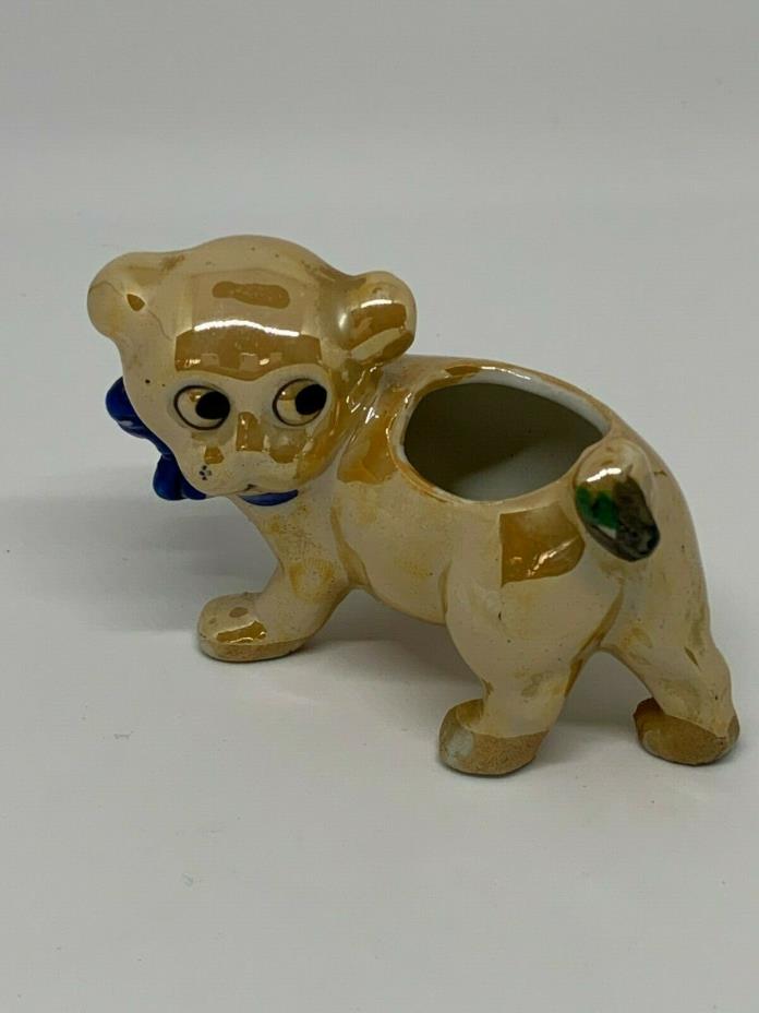 Vintage Gold Lusterware Pug/Puppy Dog Small Planter/Toothpick Holder - Adorable!