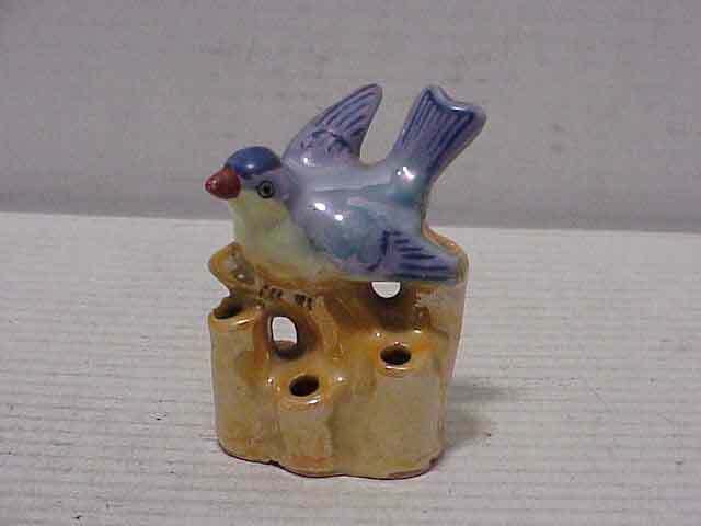 Vintage Lusterware Japan Blue Bird Flower Frog Free Shipping