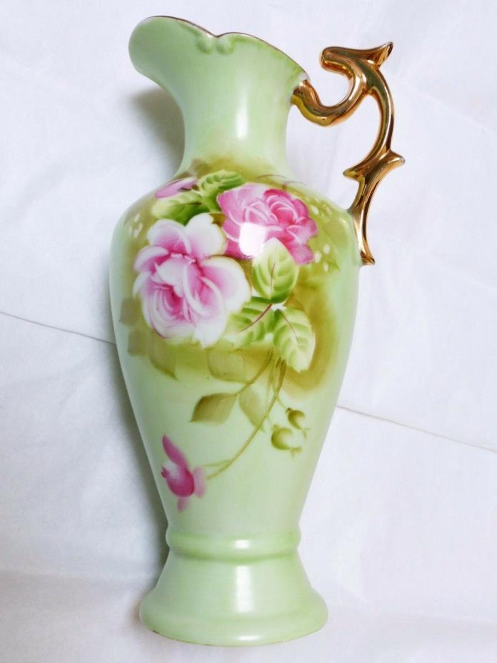 Vintage Porcelain LEFTON Hand Painted Flowers Vase Pitcher