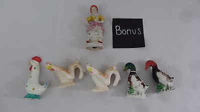 Lot of 5 Old Painted Small China Bird Figurines plus Bonus - Stamped Japan