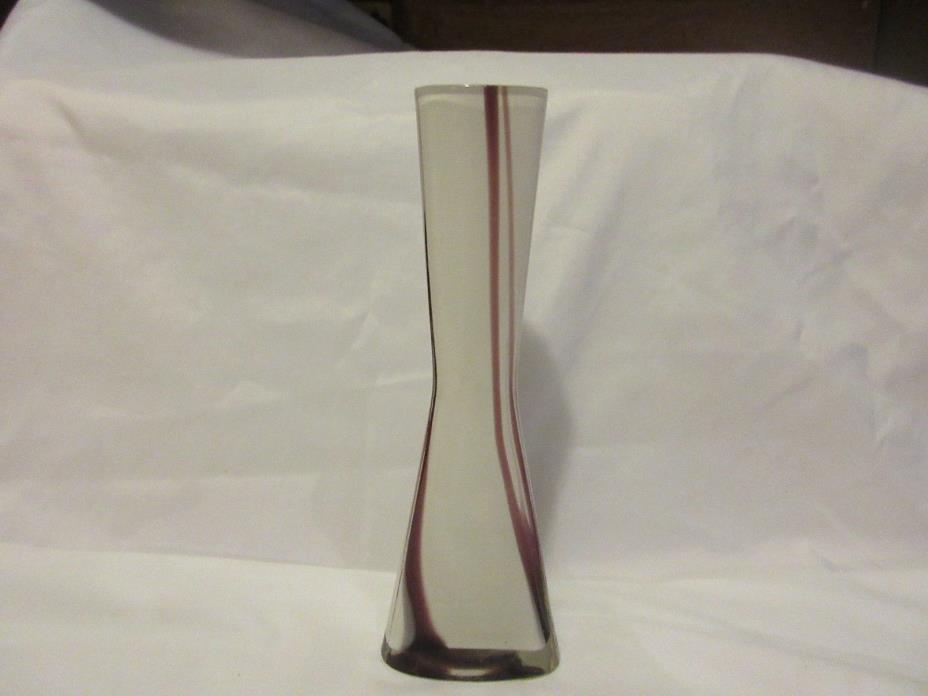 Vtg. Venetian Type Vase White With Lavender Stripe Made in Japan
