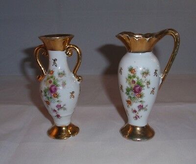 Miniature Floral Decorated Vase and Pitcher Japan