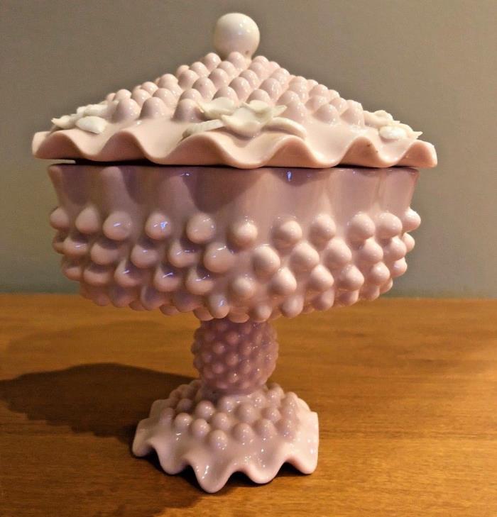 Covered Compote Pink Lenwile China Ardalt Japan Verithin Hobnail Hand Painted