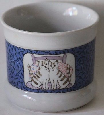 Takahashi San Francisco cats on bed Porcelain cache pot vintage