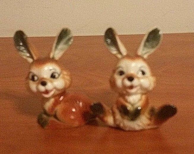Vintage Ardco Fine Quality Dallas Brown Ceramic Pair of Rabbits Japan