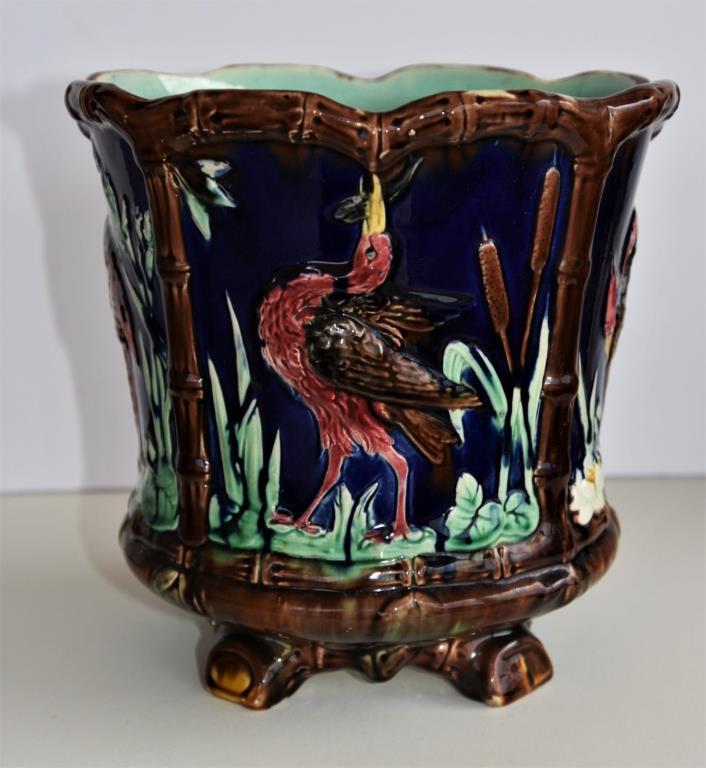 Antique Thomas Forester Majolica ~ Heron Jardiniere Cachepot