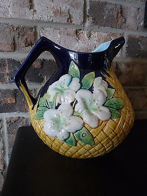 GEORGE JONES MAJOLICA - Magnolia Flowers with Yellow Basket Weave PITCHER