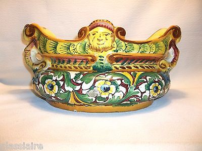 Antique Italian Faience MAJOLICA Jardiniere Cache Pot Mythical Figure SIGNED