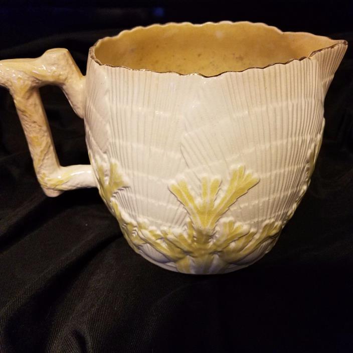 Rare Albino Majolica Pitcher Shell and Yellow Seaweed circa 1880