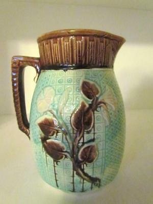 Turquoise and Brown Morning Glory Majolica Pitcher