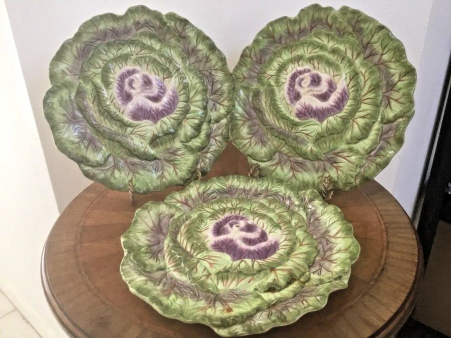 Majolica Plates Lovely Set 3 Majolica Large Green & Purple Cabbage Wall Plates