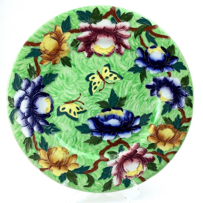 Antique Maling Flowers Butterflies England Floral Art Deco Plate 11.25 inch H474