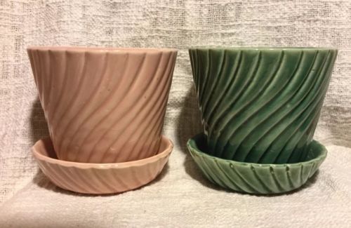 Two Brush McCoy Swirl Planter Pots #326 Pink Green Vintage 4”