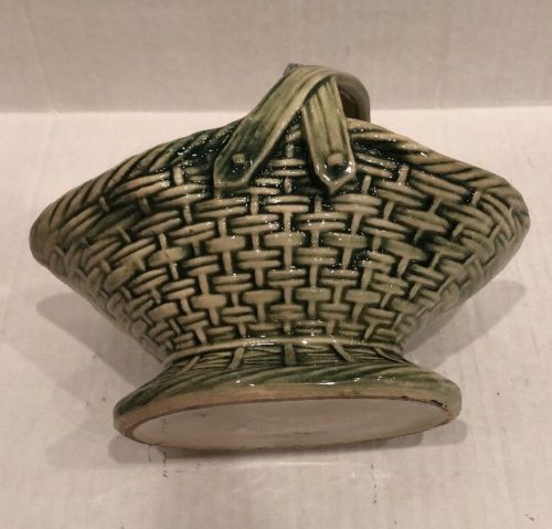Vintage McCoy Pottery Woven Basket Planter Green