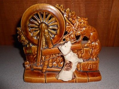 Vintage McCoy Potter Planter Spinning Wheel with Dog and Cat Playing