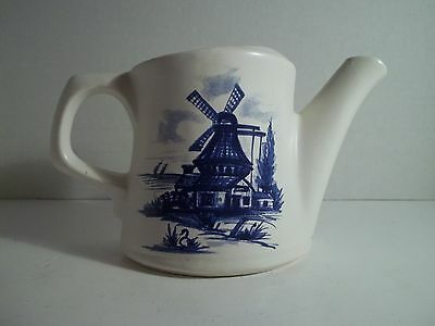 McCoy Watering Can Planter Vase White with Blue Windmill Dutch #721