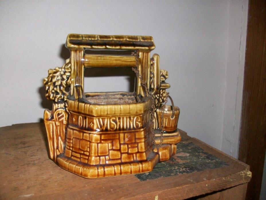 MCCOY WISHING WELL PLANTER BROWN POTTERY USA