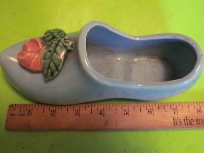 1950s Blue McCoy Dutch Shoe Planter w/Pink Flower Very Good+