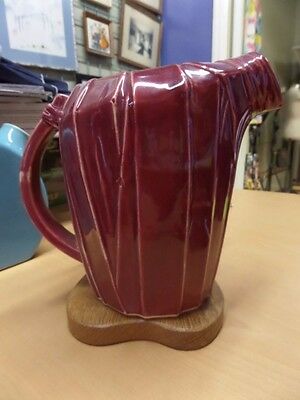 Bamboo Stalks McCoy Burgundy Red Water Pitcher Vintage Good Condition 8