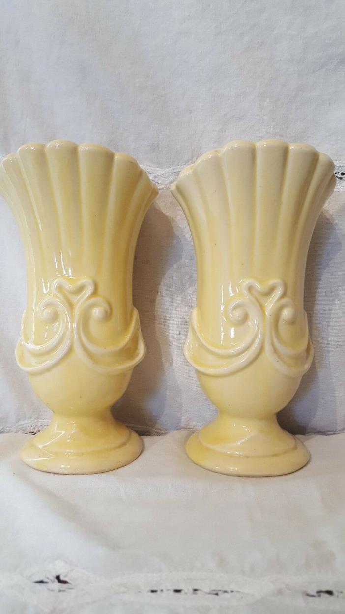 Vintage McCoy pottery Set of Yellow Vases Beautiful Detail