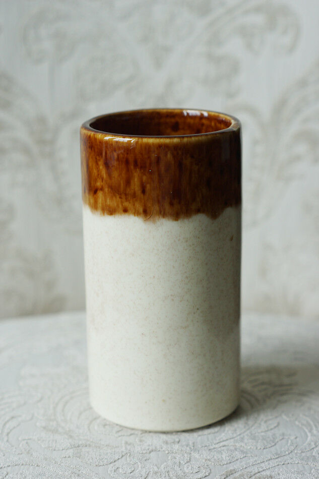 Vintage McCoy 677 Vase Off White Tan and Brown Glaze, Hard to Find.  3-1/8 x 6