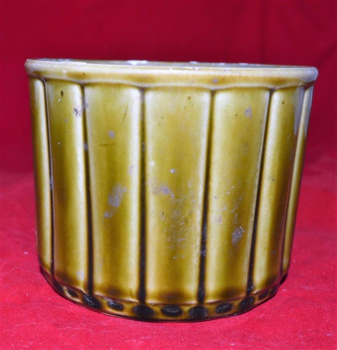 Vintage USA Pottery 490 Round Avocado Green Planter Dish