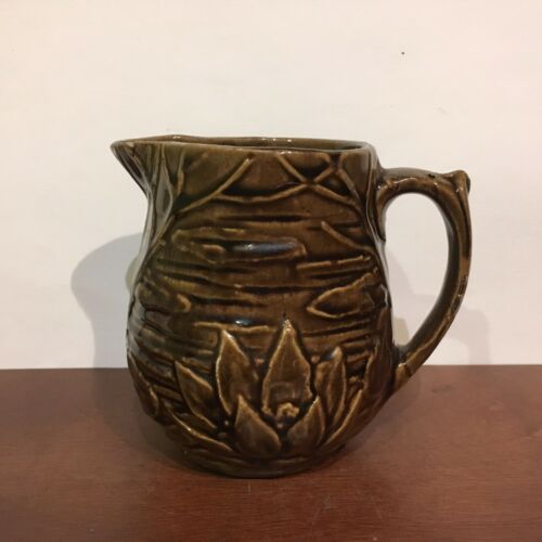 Original Nelson McCoy Pottery Chocolate Brown Water Lily Milk Pitcher