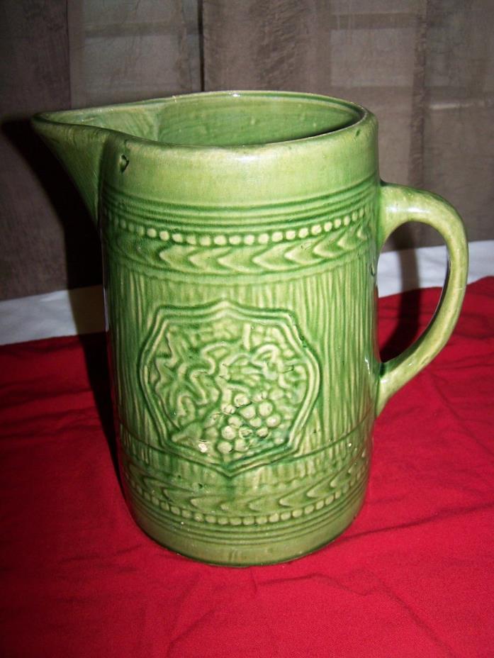 VINTAGE GREEN STONEWARE PITCHER MCCOY GRAPE & LEAF