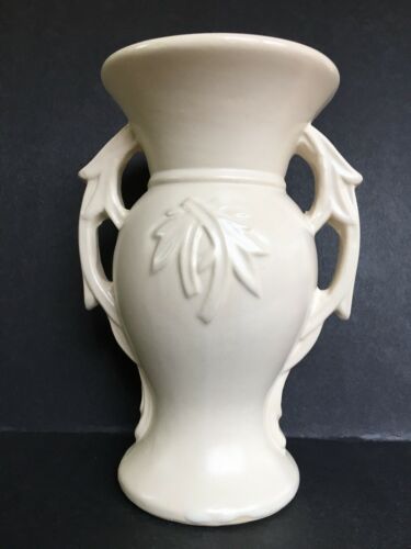 Vintage  McCoy Pottery Vase Double Handled White Matte Glaze